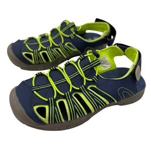DSG Boys Caged Sandal Blue/Green Adjustable Strap Size 4 Bungee Lace Closure